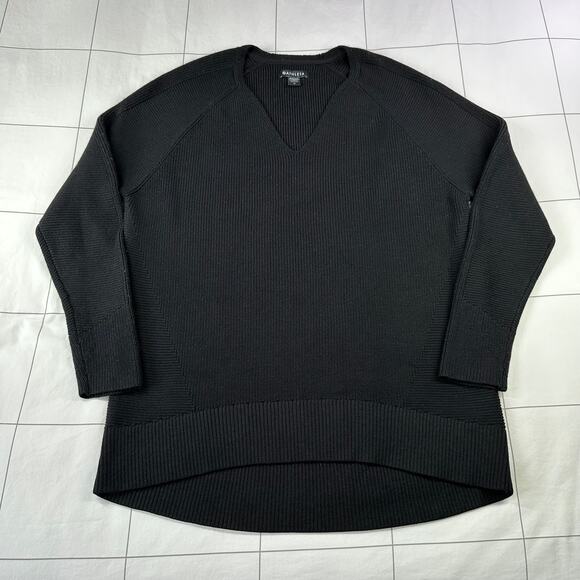 Athleta Sweater Womens Medium Black Handover Merino Wool Blend V Neck Knit Rib - Picture 2 of 8